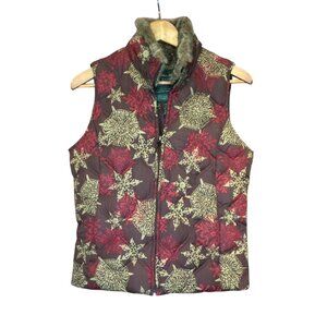 Eddie Bauer Womens Quilted Down Vest Jacket Size S Faux Fur Collar Puffy Preppy